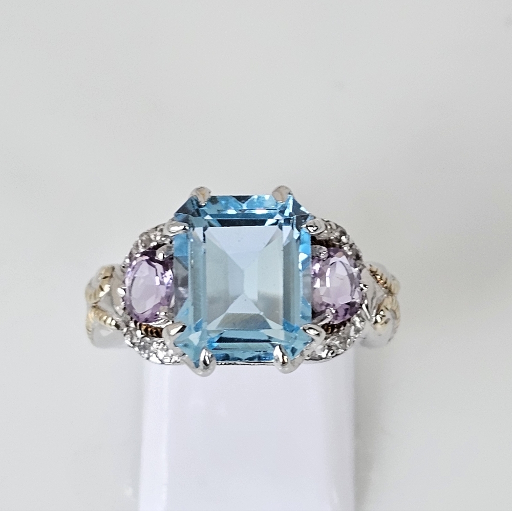 Rare Victoria Wieck Blue Topaz & Amethyst Ring Sterling Silver Size 7! - Picture 7 of 10